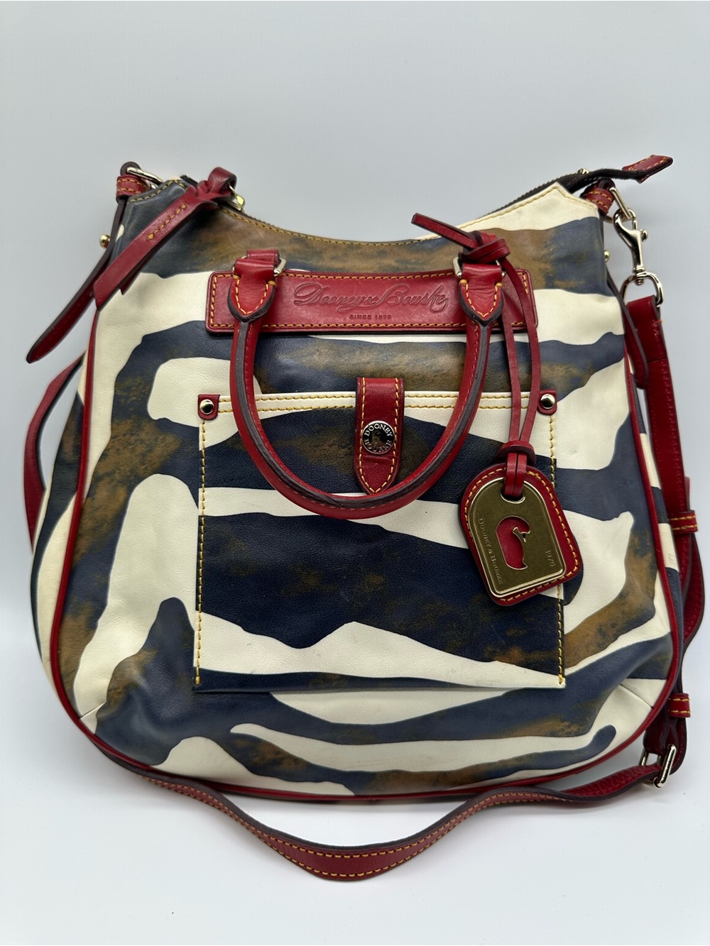Dooney & Bourke Red-Trim Zebra-Pattern Shoulder Bag